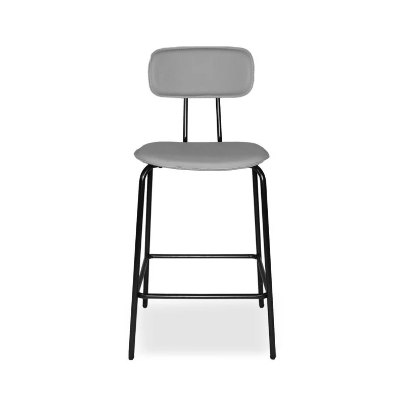 Sgabello con struttura in metallo nero e seduta in pvc effetto cuoio grigio - Jaty