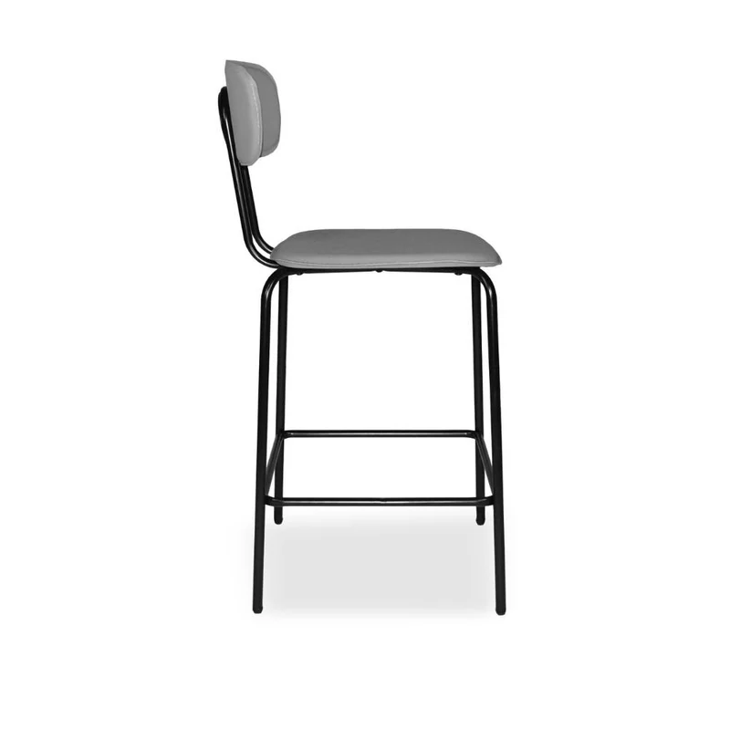 Sgabello con struttura in metallo nero e seduta in pvc effetto cuoio grigio - Jaty