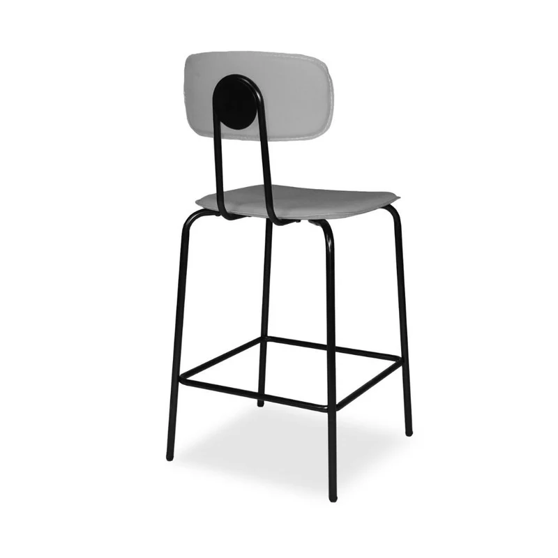 Sgabello con struttura in metallo nero e seduta in pvc effetto cuoio grigio - Jaty