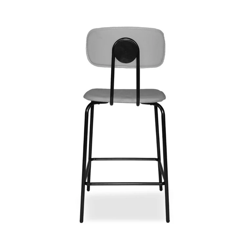 Sgabello con struttura in metallo nero e seduta in pvc effetto cuoio grigio - Jaty