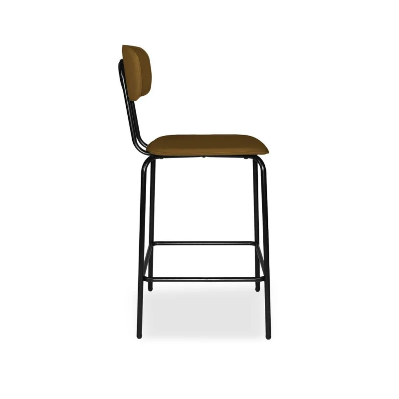 Sgabello con struttura in metallo nero e seduta in pvc effetto cuoio brown - Jaty