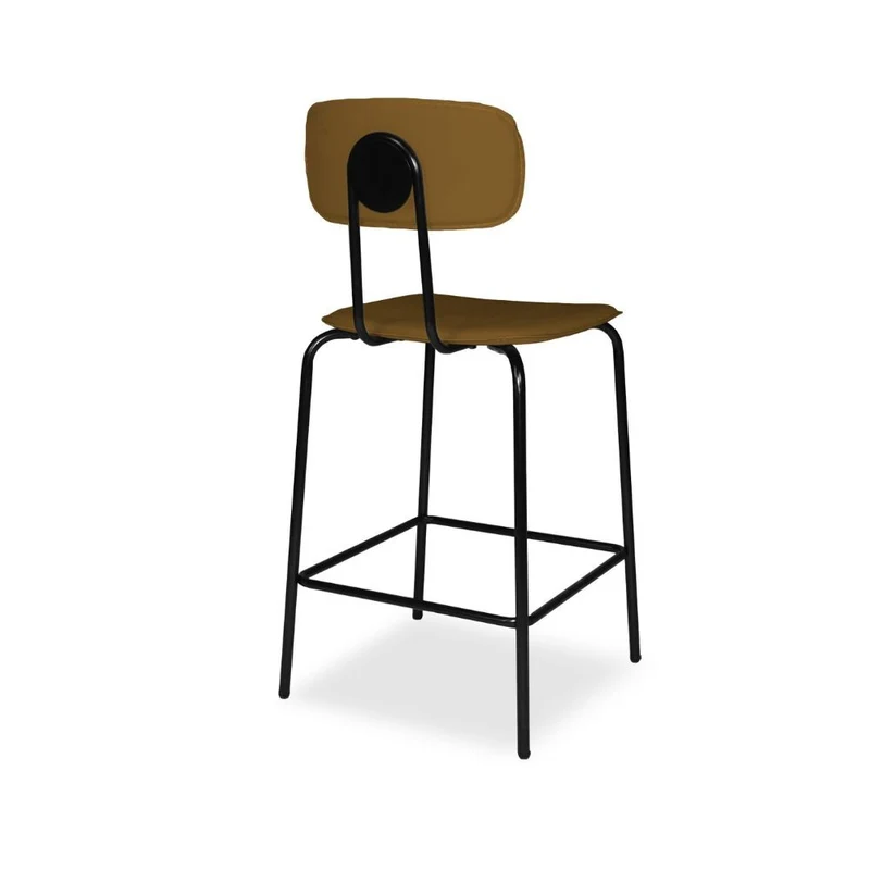 Sgabello con struttura in metallo nero e seduta in pvc effetto cuoio brown - Jaty