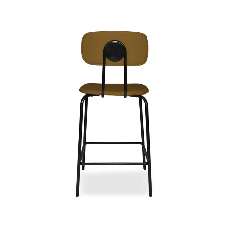 Sgabello con struttura in metallo nero e seduta in pvc effetto cuoio brown - Jaty