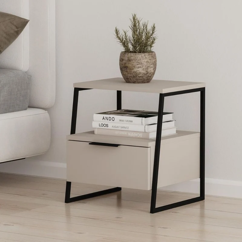 Comodino con cassetto e ripiani colore sabbia 45x41x50H cm - Melot