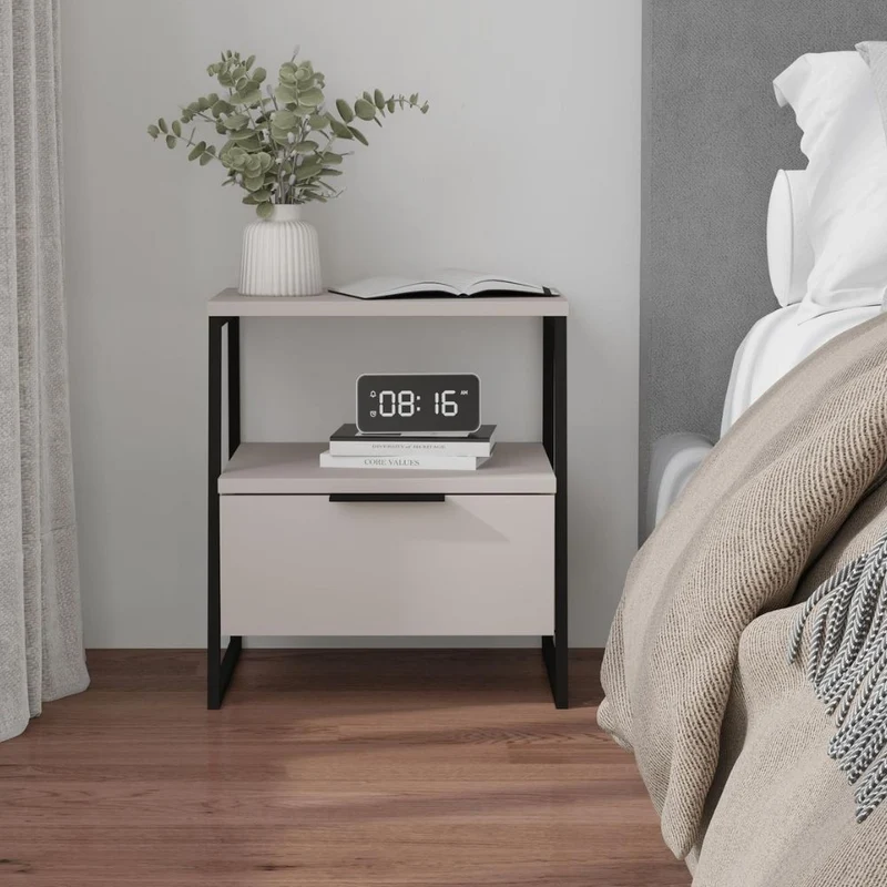 Comodino con cassetto e ripiani colore sabbia 45x41x50H cm - Melot