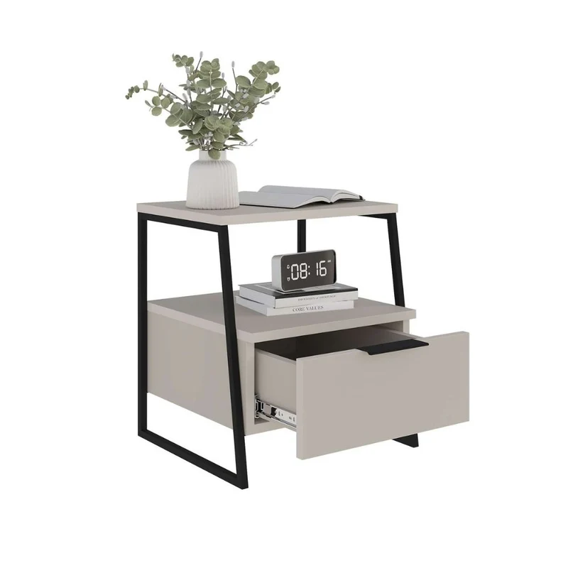 Comodino con cassetto e ripiani colore sabbia 45x41x50H cm - Melot