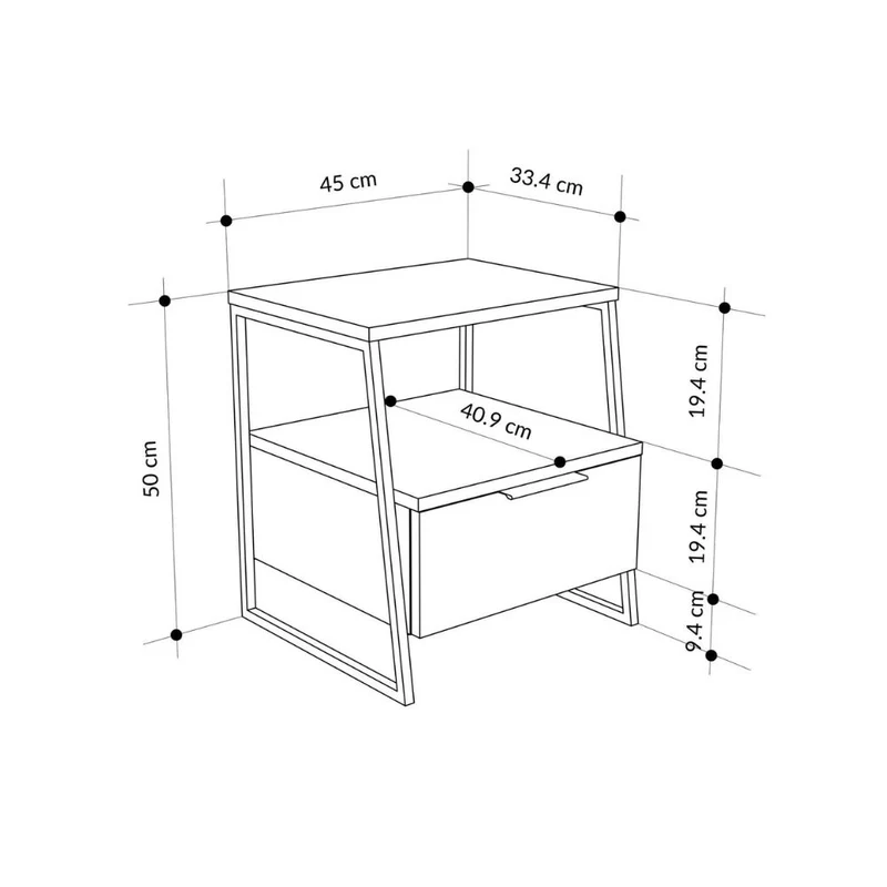 Comodino con cassetto e ripiani colore sabbia 45x41x50H cm - Melot