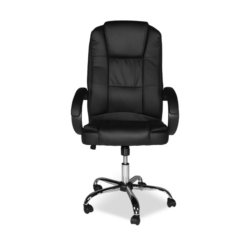 Poltrona presidenziale ergonomica in ecopelle nera e base cromata - Milly