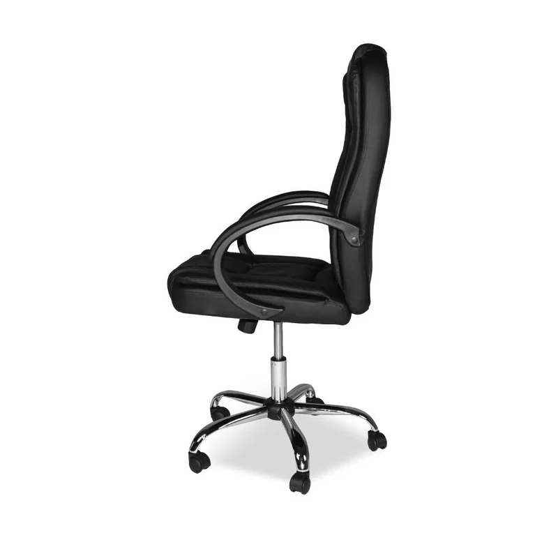 Poltrona presidenziale ergonomica in ecopelle nera e base cromata - Milly