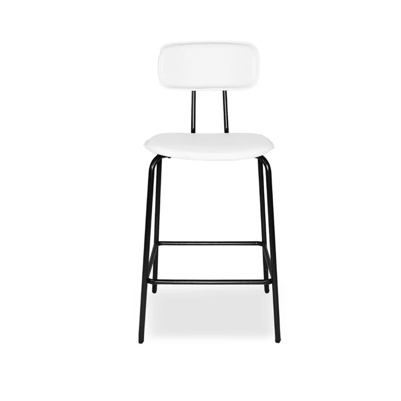 Sgabello con struttura in metallo nero e seduta in pvc effetto cuoio bianco - Jaty