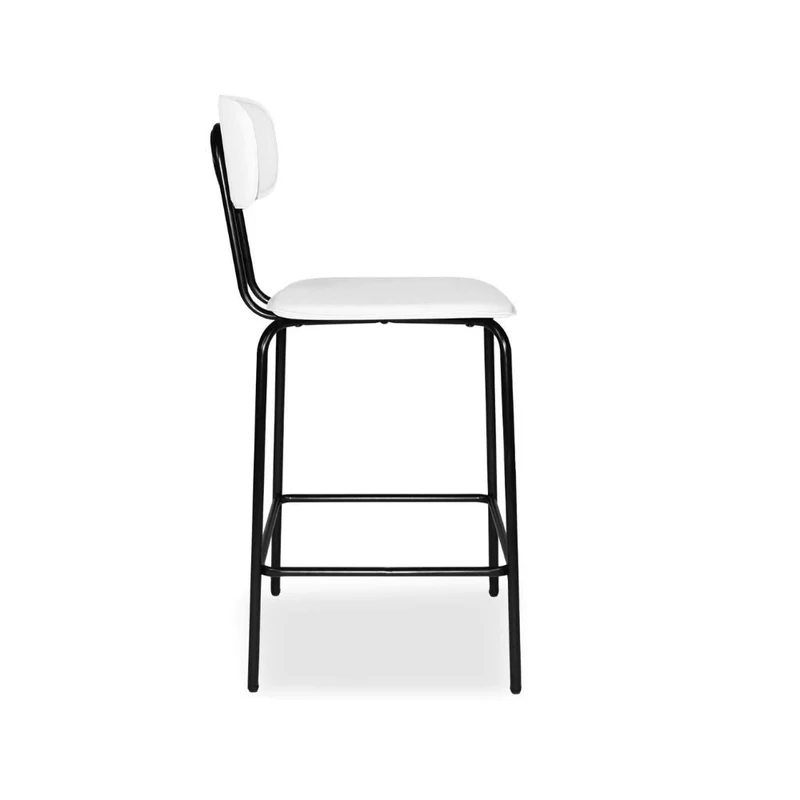 Sgabello con struttura in metallo nero e seduta in pvc effetto cuoio bianco - Jaty