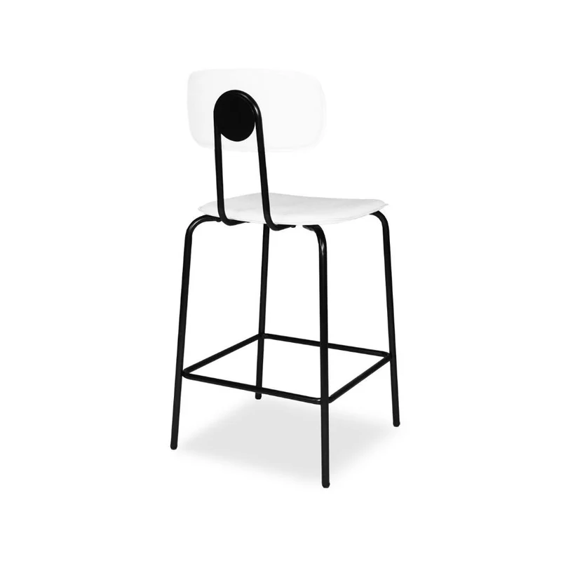 Sgabello con struttura in metallo nero e seduta in pvc effetto cuoio bianco - Jaty