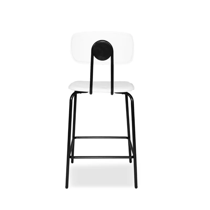 Sgabello con struttura in metallo nero e seduta in pvc effetto cuoio bianco - Jaty
