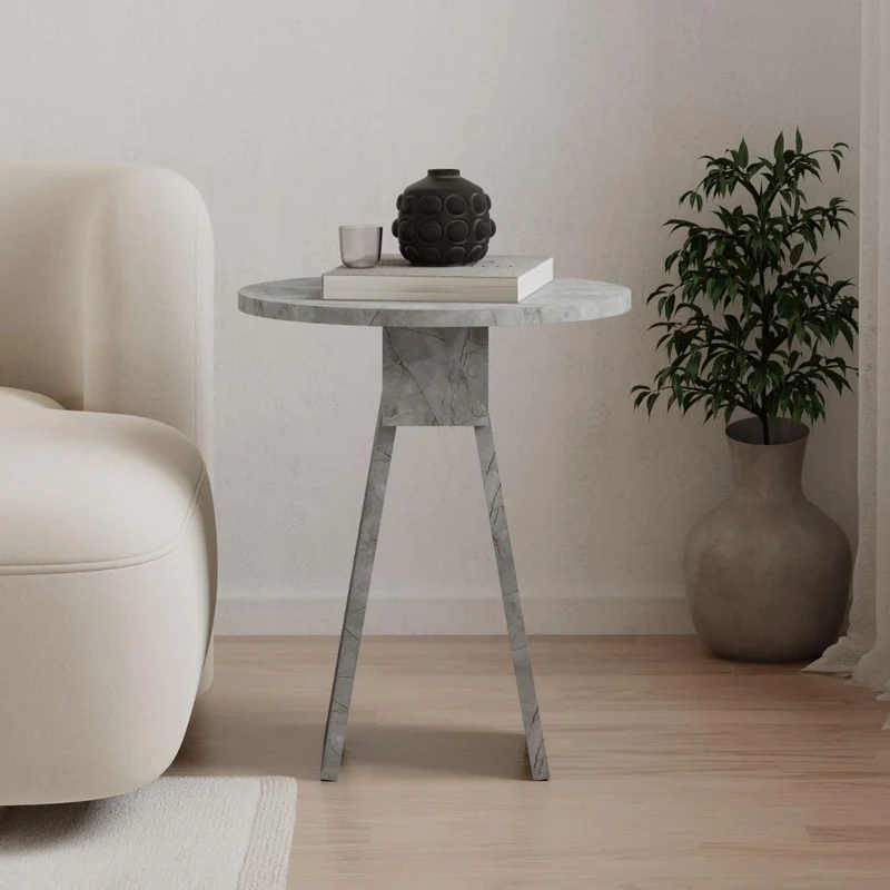 Tavolino da salotto moderno colore effetto marmo grigio 50H cm - Elips