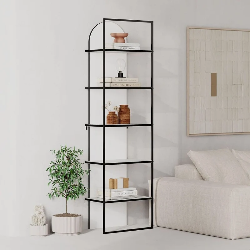 Libreria con 5 ripiani colore bianco con struttura in metallo 53x180H cm - Indis