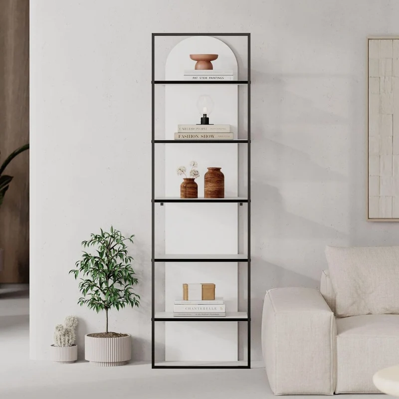 Libreria con 5 ripiani colore bianco con struttura in metallo 53x180H cm - Indis