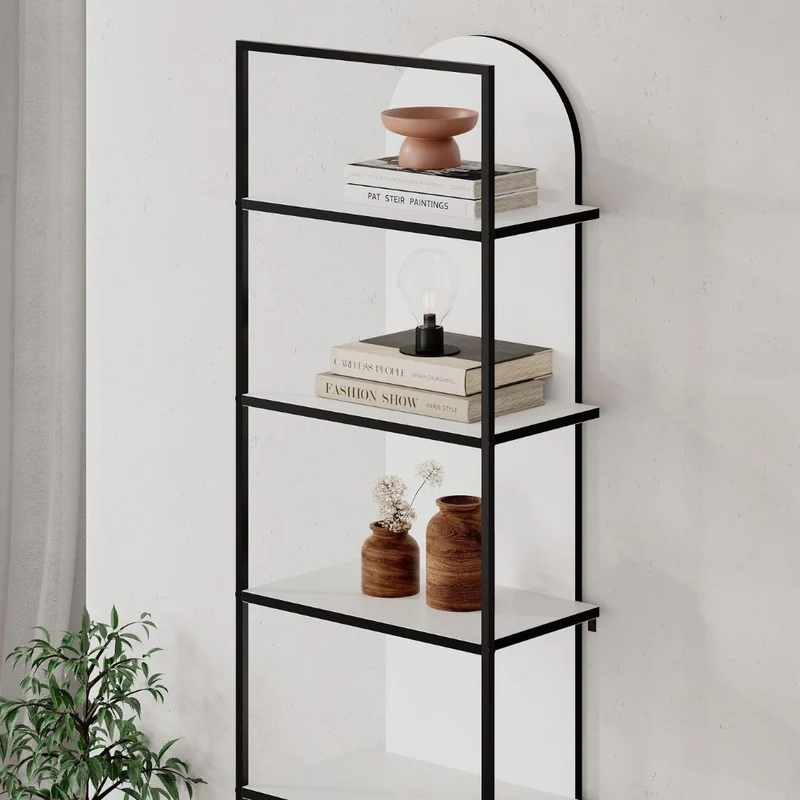 Libreria con 5 ripiani colore bianco con struttura in metallo 53x180H cm - Indis