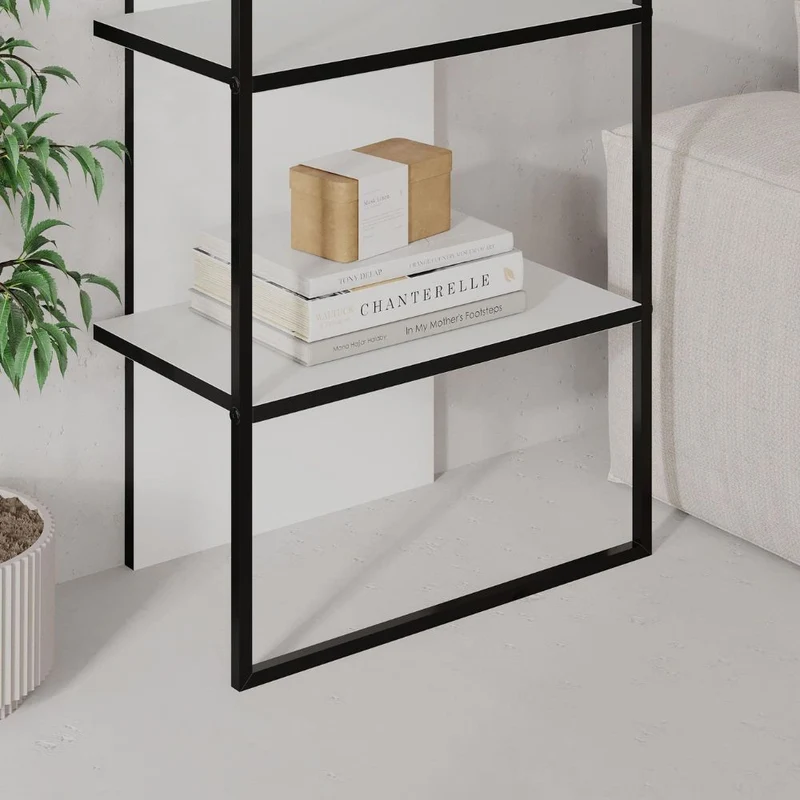 Libreria con 5 ripiani colore bianco con struttura in metallo 53x180H cm - Indis
