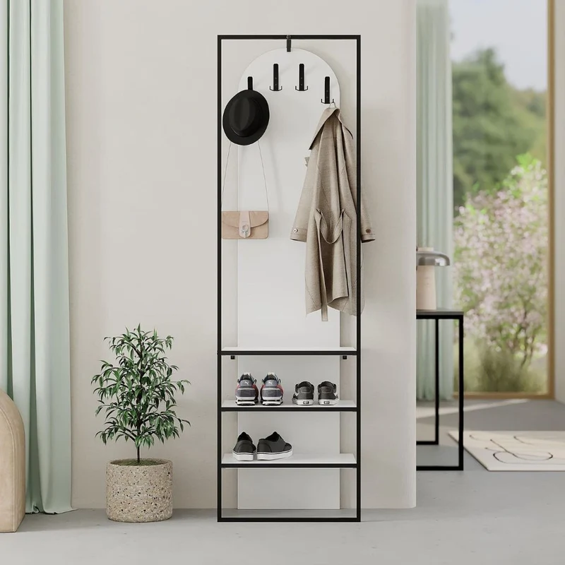 Mobile ingresso con appendiabiti e scarpiera colore bianco 53x180H cm - Indis