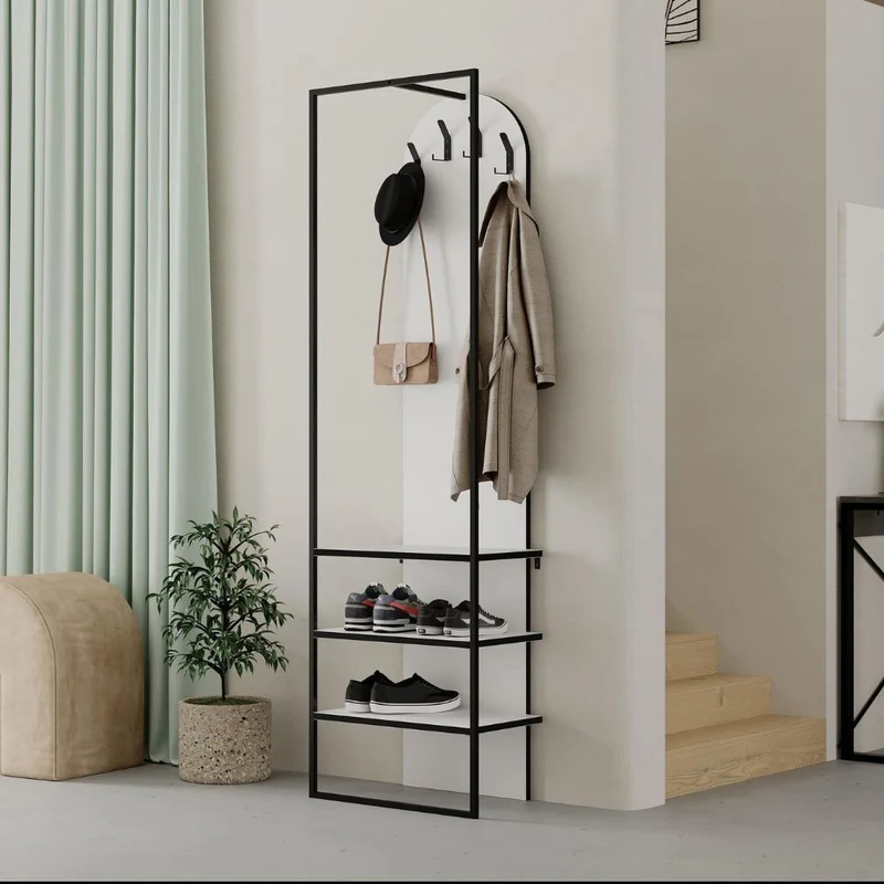 Mobile ingresso con appendiabiti e scarpiera colore bianco 53x180H cm - Indis