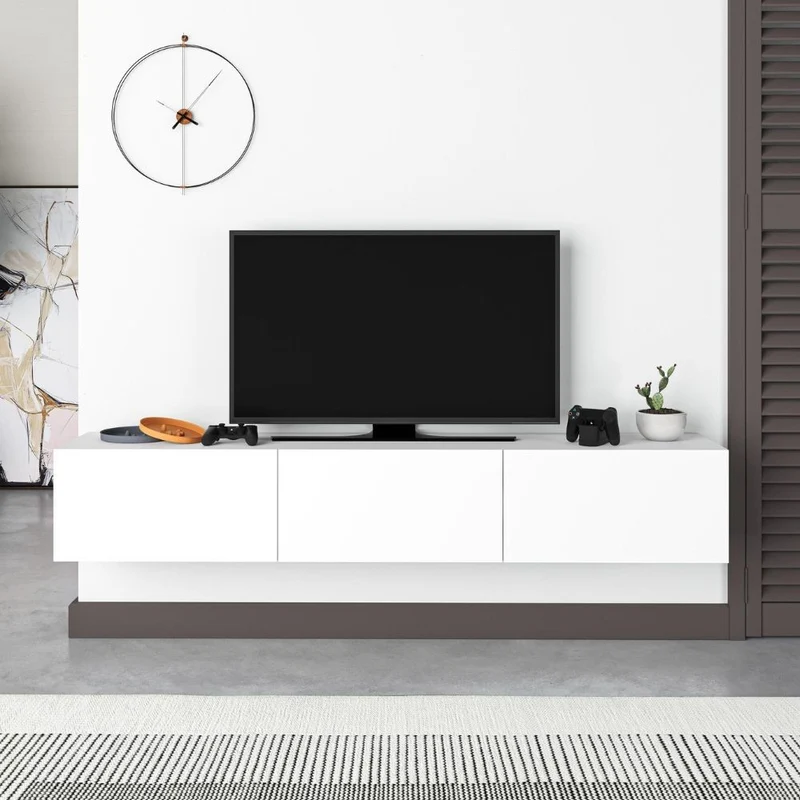 Mobile porta tv sospeso 180 cm con 3 ante a ribalta colore bianco - Jenna