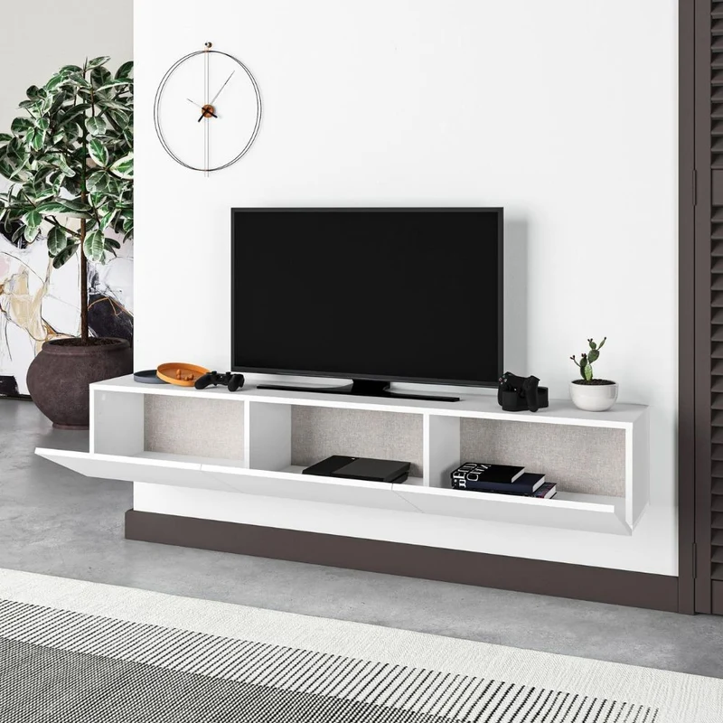 Mobile porta tv sospeso 180 cm con 3 ante a ribalta colore bianco - Jenna