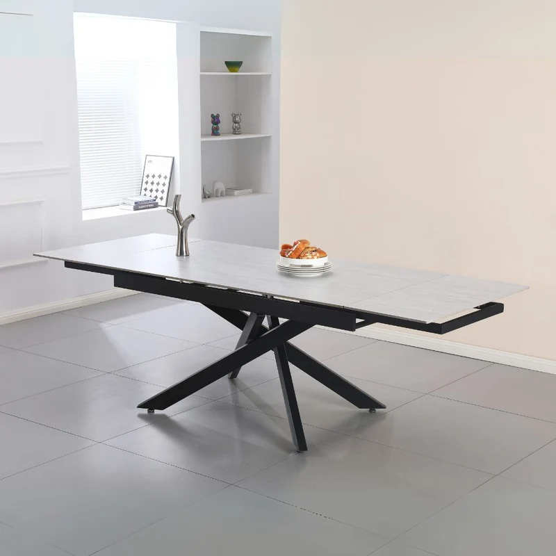 Tavolo allungabile piano in ceramica larice beige e gambe in metallo nero 160x90x75.5H cm