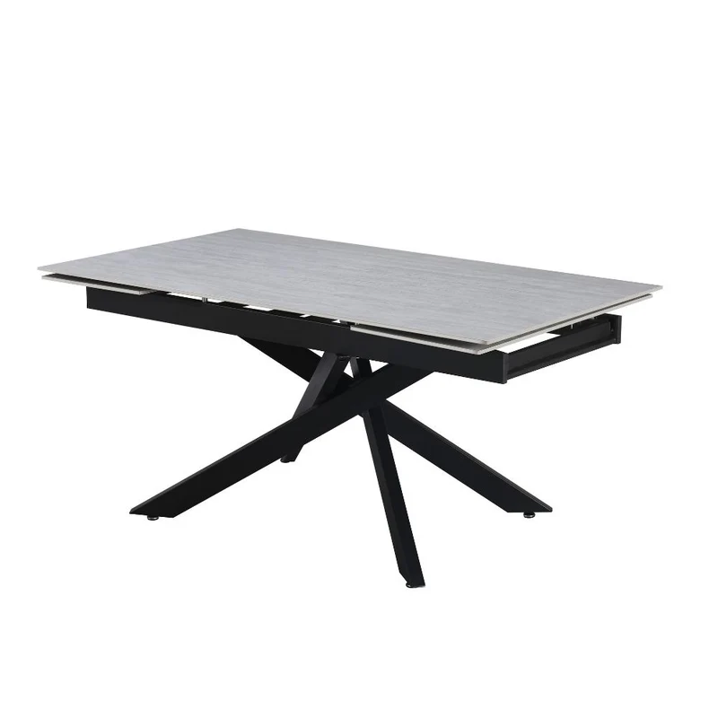 Tavolo allungabile piano in ceramica larice beige e gambe in metallo nero 160x90x75.5H cm