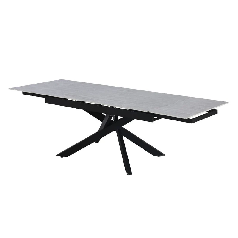 Tavolo allungabile piano in ceramica larice beige e gambe in metallo nero 160x90x75.5H cm