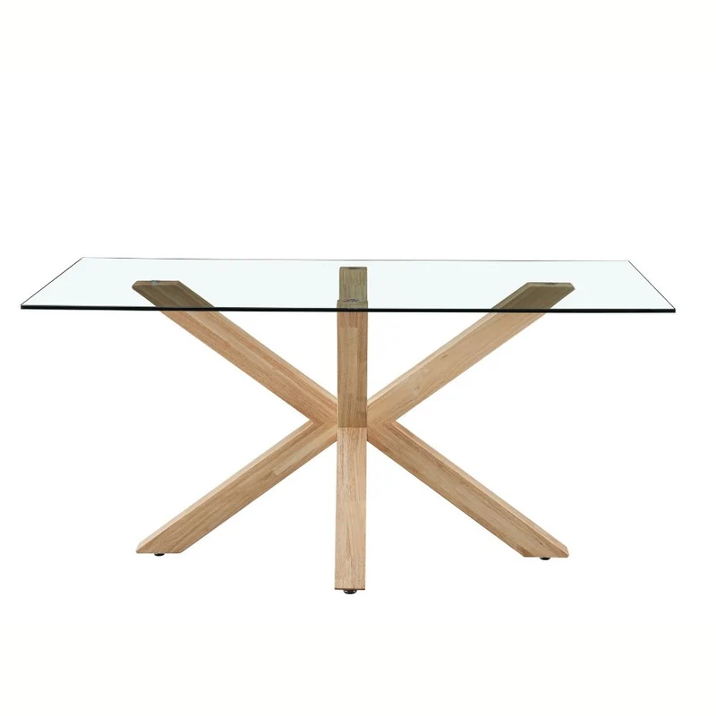 Tavolo in vetro temperato con gambe in legno 160x90 cm - Baito