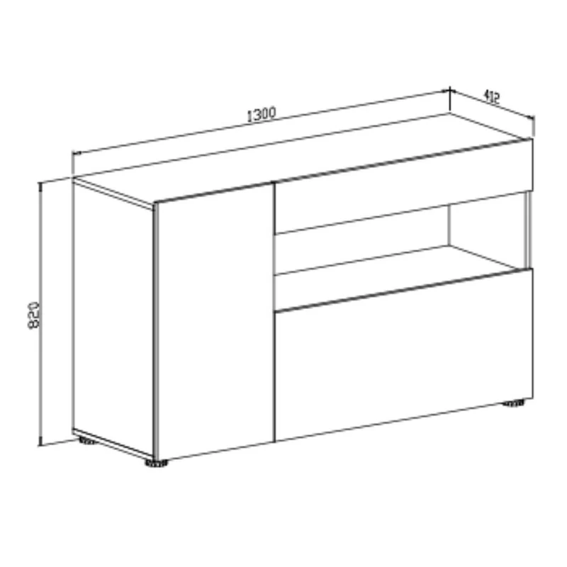 Madia con 2 ante cassetto e vano a giorno colore cemento e bianco 130x82H cm - Soyro