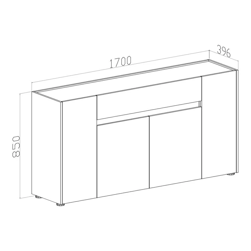 Madia con 4 ante e 1 cassetto colore grigio e rovere 170x85H cm - Solke