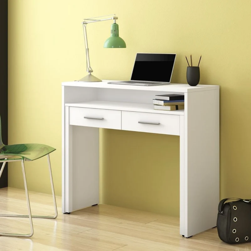 Scrivania consolle con piano estraibile e 2 cassetti colore bianco - Spixi