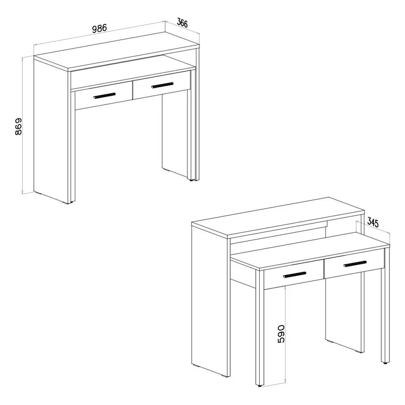 Scrivania consolle con piano estraibile e 2 cassetti colore bianco - Spixi