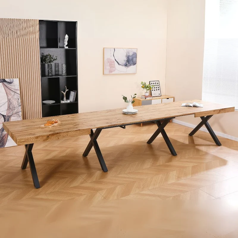 Tavolo allungabile con piano colore rovere e gambe metallo nero 200x100x74H cm - Evaste