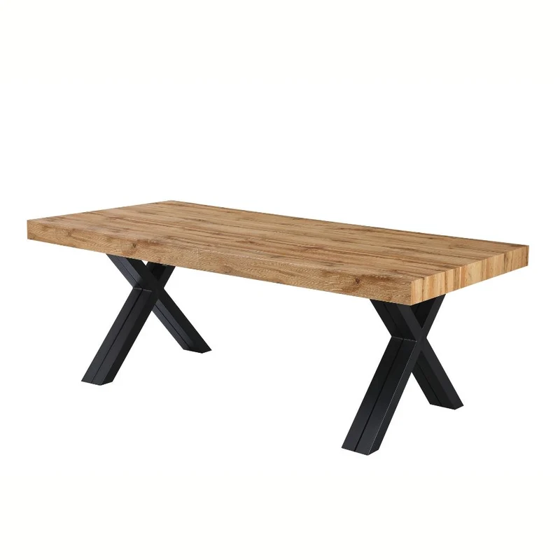 Tavolo allungabile con piano colore rovere e gambe metallo nero 200x100x74H cm - Evaste