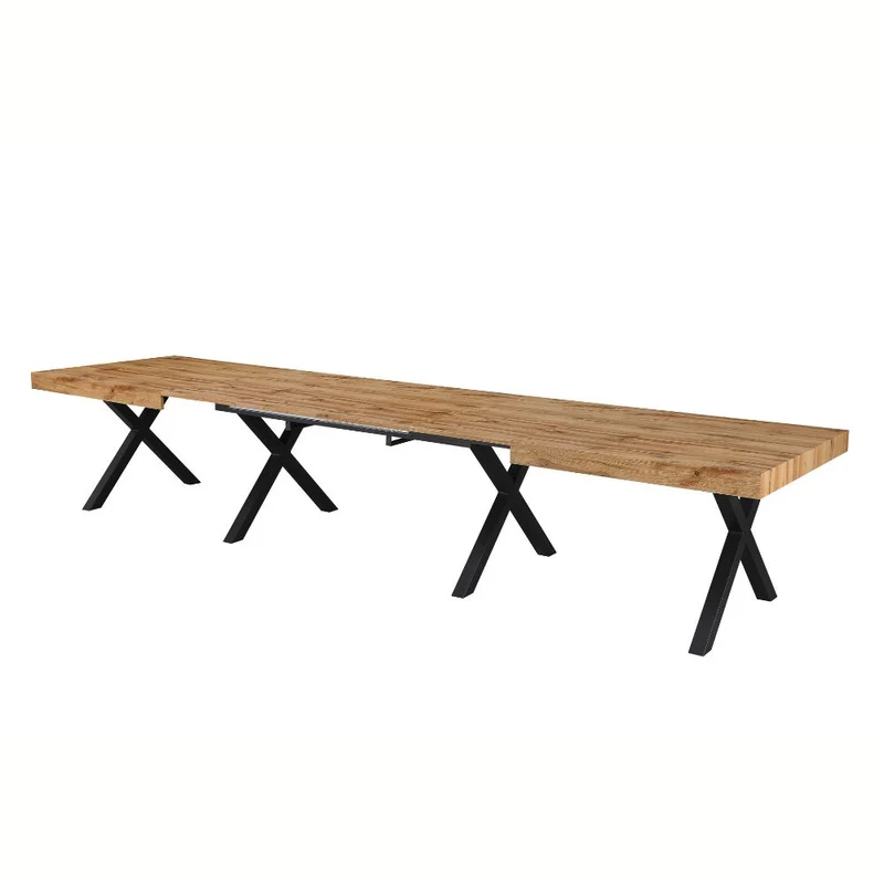 Tavolo allungabile con piano colore rovere e gambe metallo nero 200x100x74H cm - Evaste