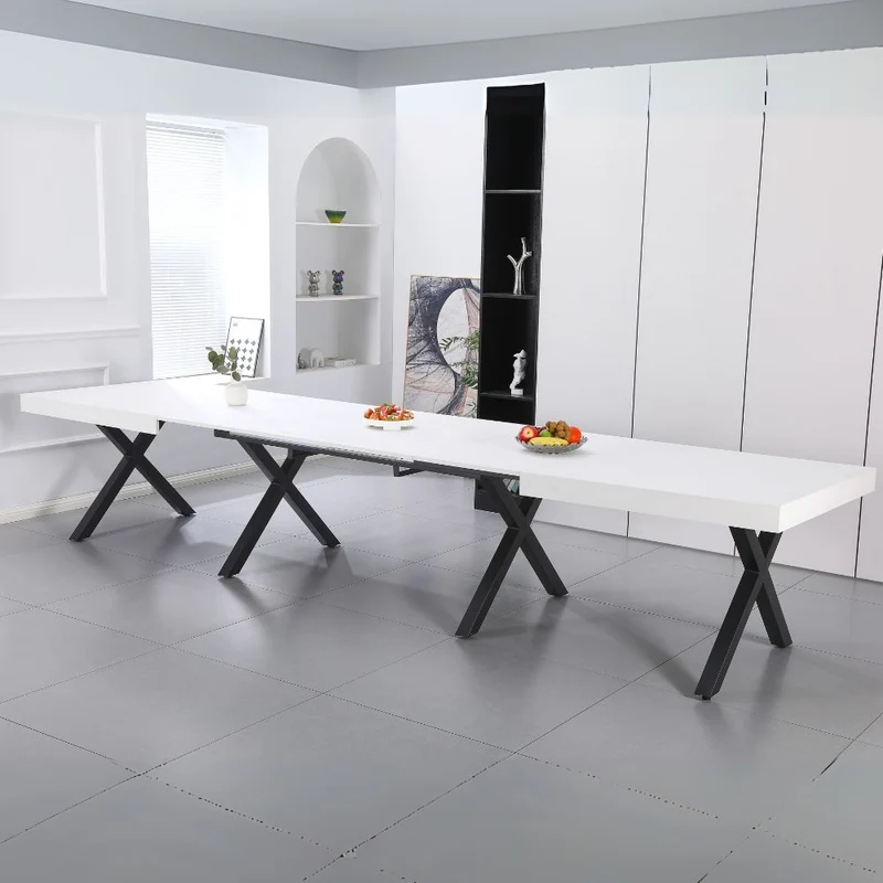 Tavolo allungabile con piano colore bianco opaco e gambe metallo nero 200x100x74H cm - Evaste