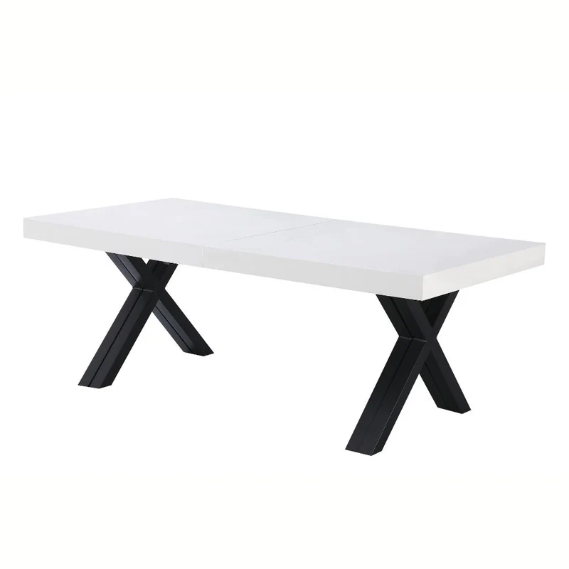 Tavolo allungabile con piano colore bianco opaco e gambe metallo nero 200x100x74H cm - Evaste