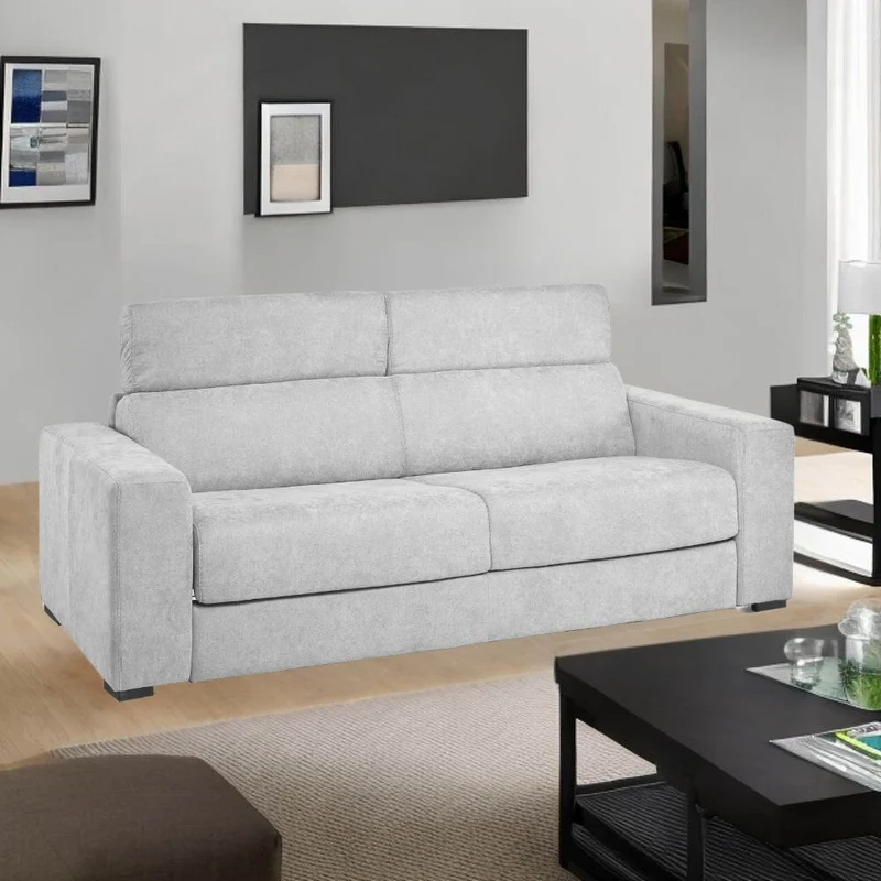 Divano letto 3 posti in tessuto colore grigio chiaro 205 cm - Crien