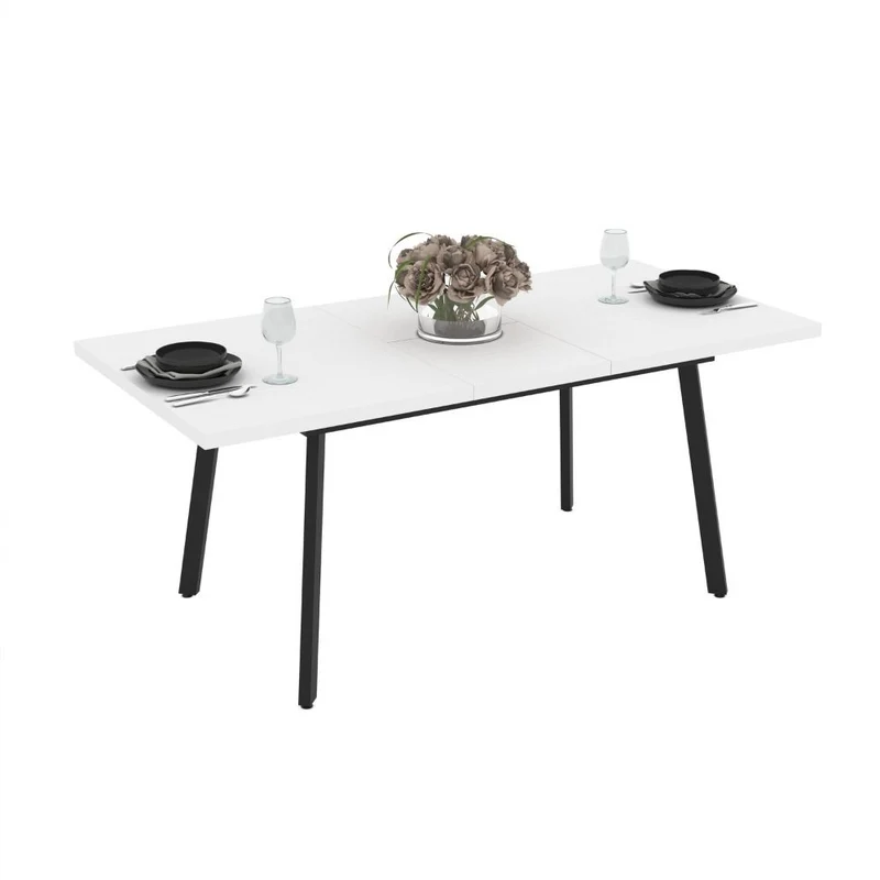 Tavolo allungabile con piano colore bianco frassinato e gambe in metallo nero 138x76H cm Lini