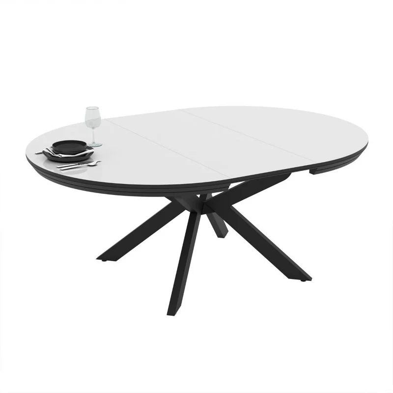 Tavolo allungabile rotondo colore bianco lucido con gambe nere 138x76H cm Meli