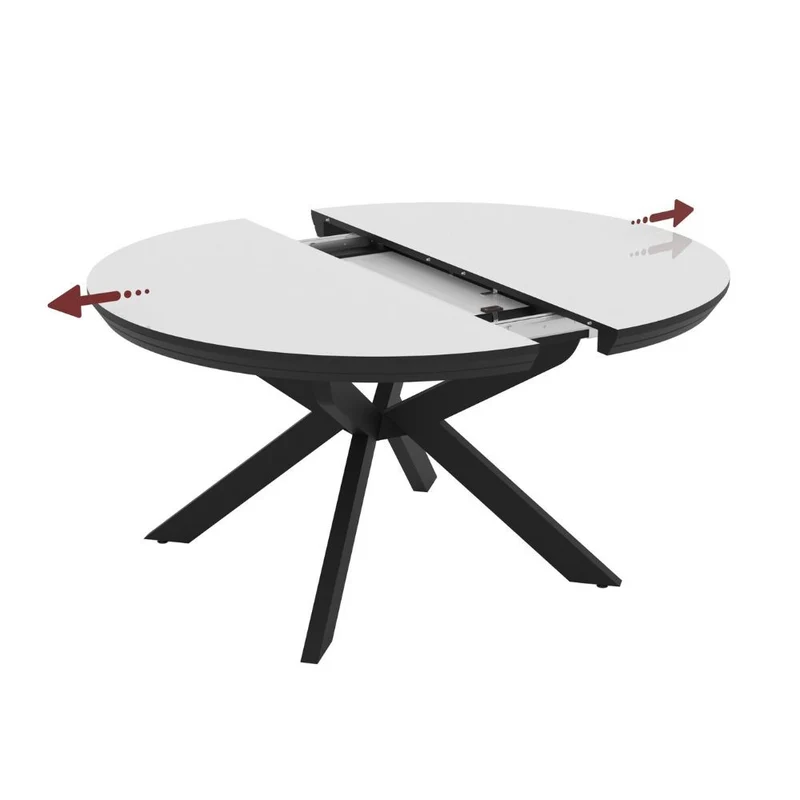 Tavolo allungabile rotondo colore bianco lucido con gambe nere 138x76H cm Meli