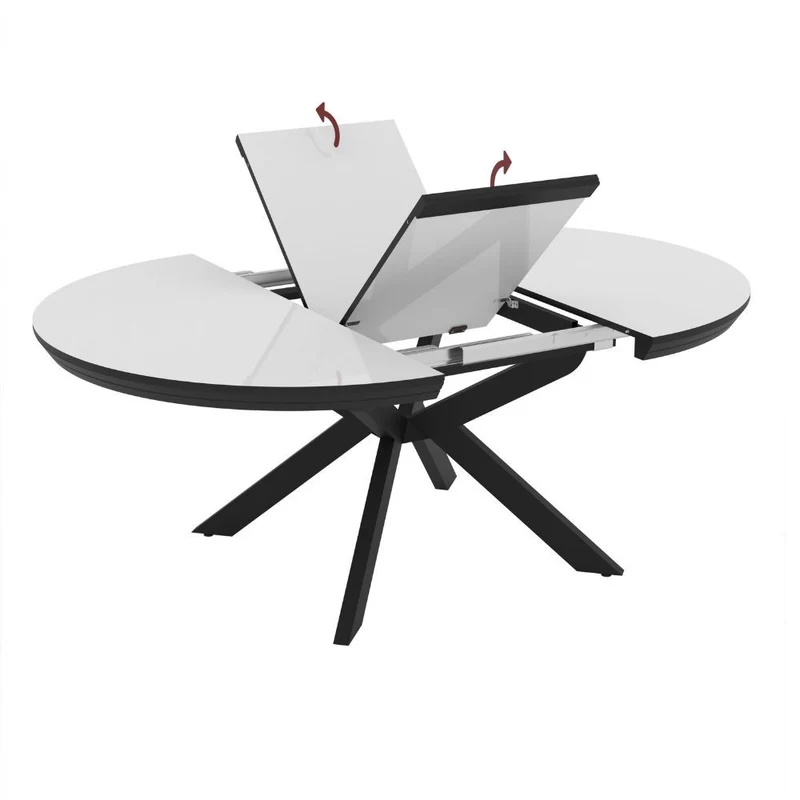 Tavolo allungabile rotondo colore bianco lucido con gambe nere 138x76H cm Meli