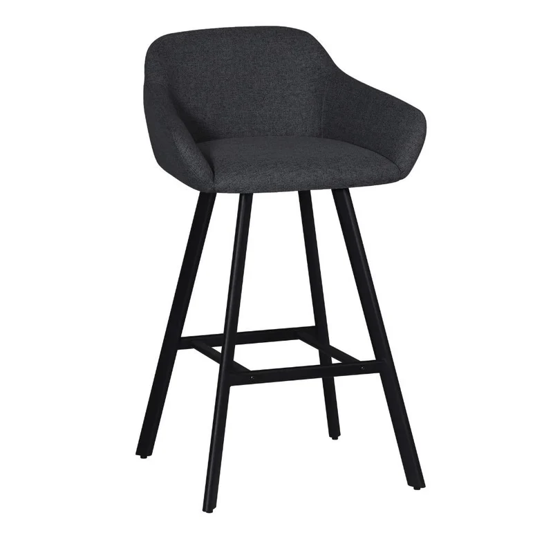 Sgabello con seduta imbottita colore grigio scuro e gambe in metallo nero - Rory