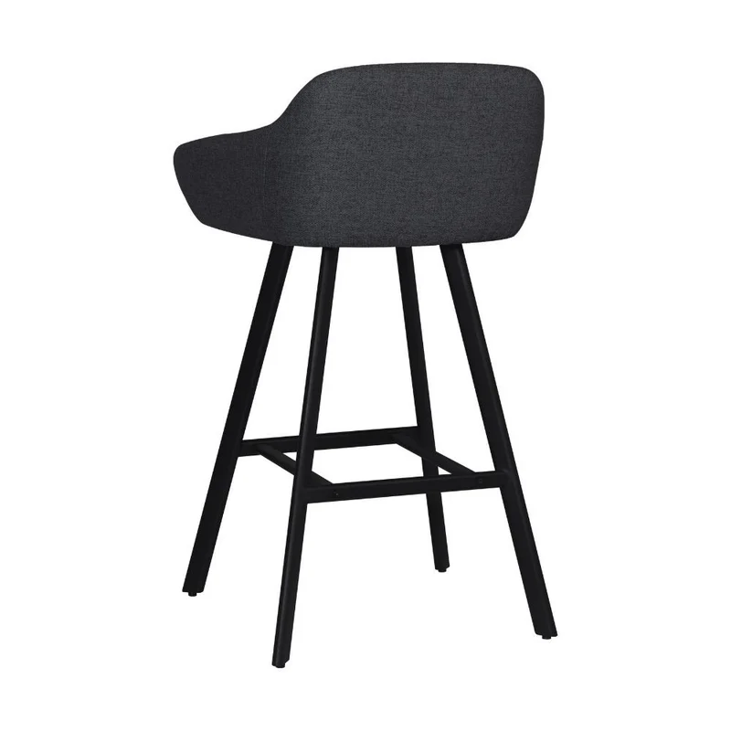 Sgabello con seduta imbottita colore grigio scuro e gambe in metallo nero - Rory