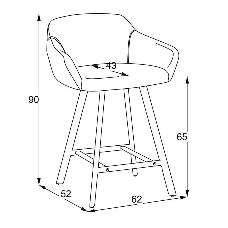 Sgabello con seduta imbottita colore grigio scuro e gambe in metallo nero - Rory