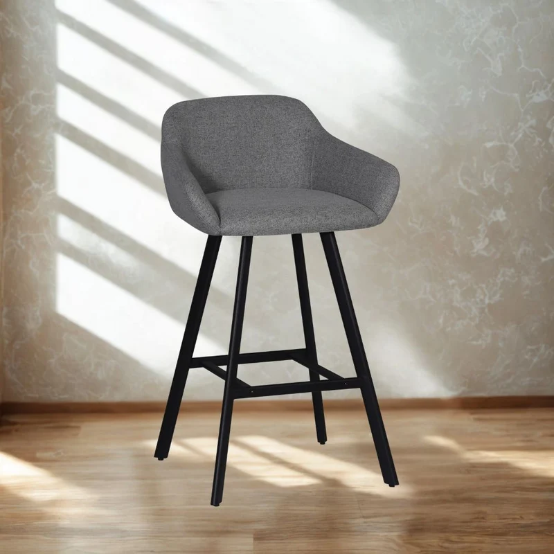 Sgabello con seduta imbottita colore grigio cenere e gambe in metallo nero - Rory