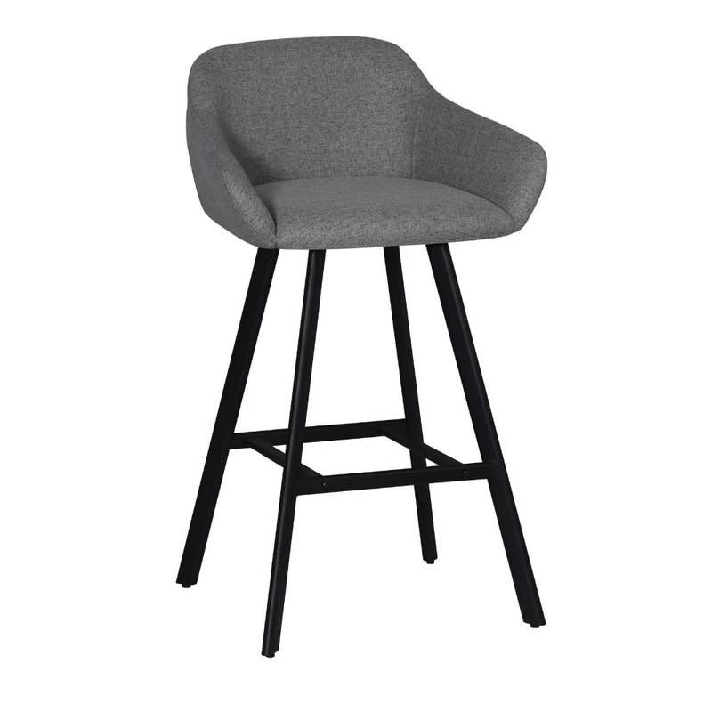 Sgabello con seduta imbottita colore grigio cenere e gambe in metallo nero - Rory