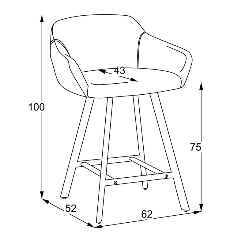 Sgabello con seduta imbottita colore grigio cenere e gambe in metallo nero - Rory